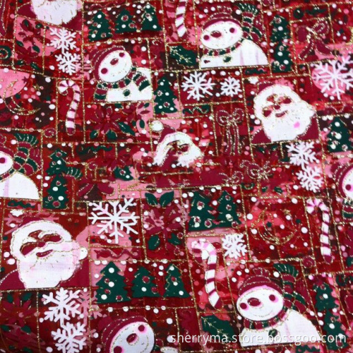 100 Nylon santa claus pattern printed flores de tela metallic organza christmas fabric for garment